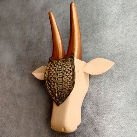 Peach Cow Head Handcrafted Wooden Wall Art